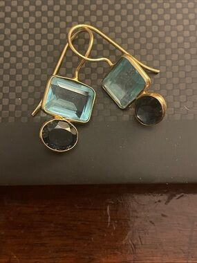 Amelia Rose Gold-Tone Drop Earrings with Light and Deep Blue Stones